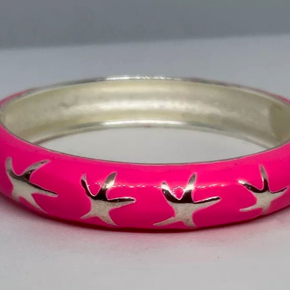 Bright Pink and Silver STARFISH BEACH Nautical Hinged Bangle Round BRACELET